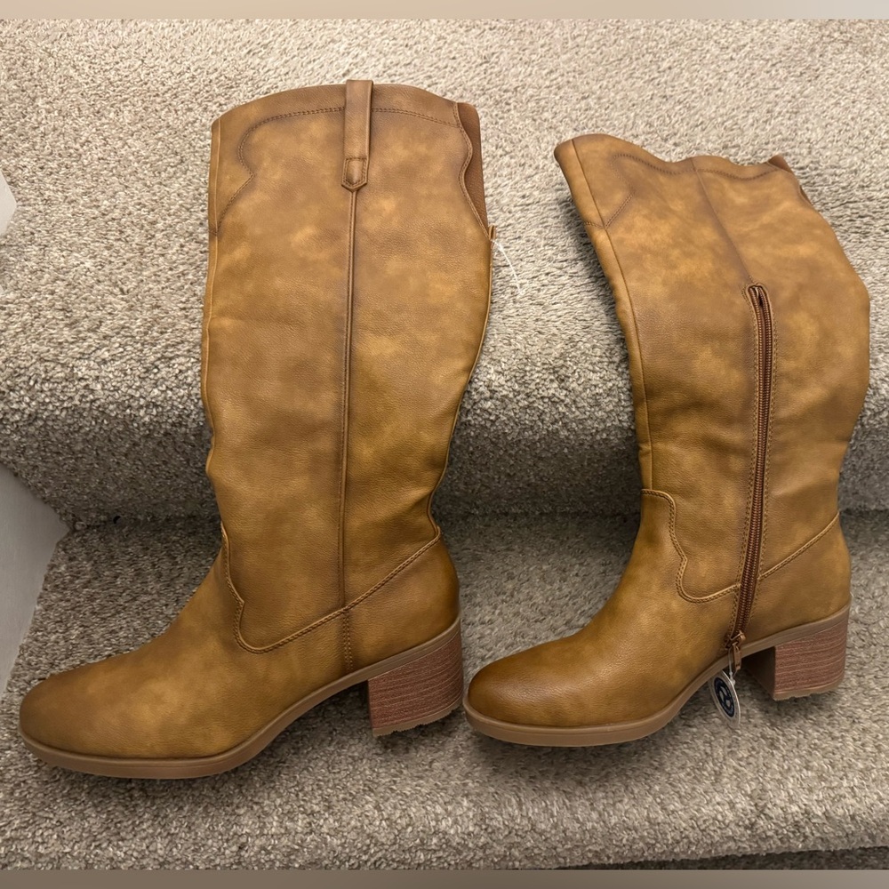 Baretraps Tall Brown Riding Boots w/ Block Heel, CYRA, Womens Sz 10 M New